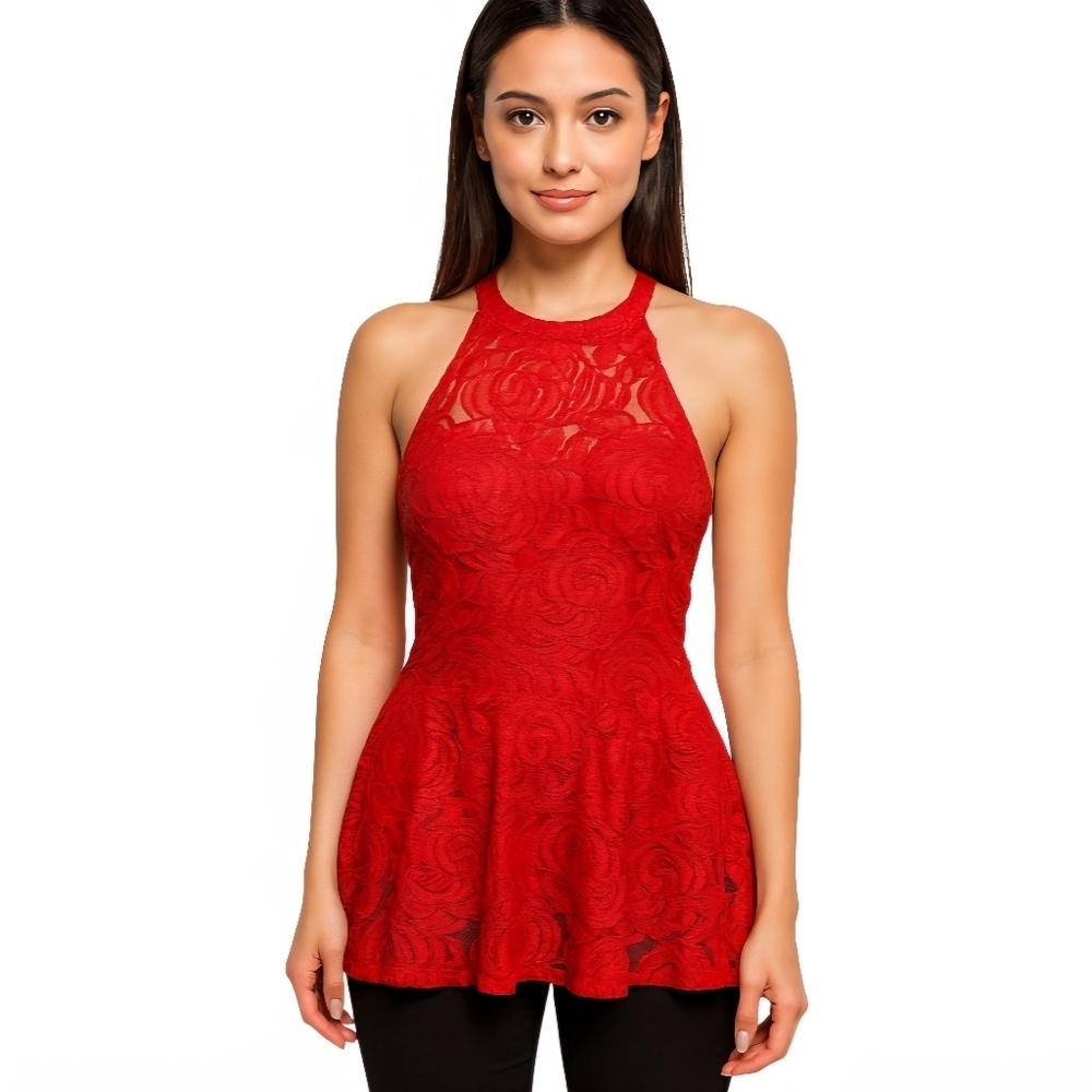 Elegant Red Lace Ambar Blouse. Size L.